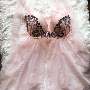 Victoria’s Secret Lingerie Tulle Lace Blush Pink Black 34D